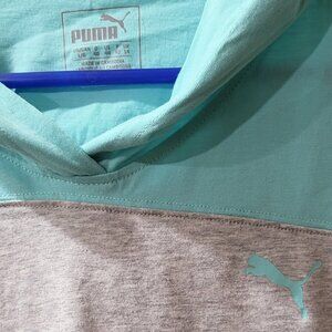 Cute Puma hooded grey and blue teal sweatshirt logo on front size